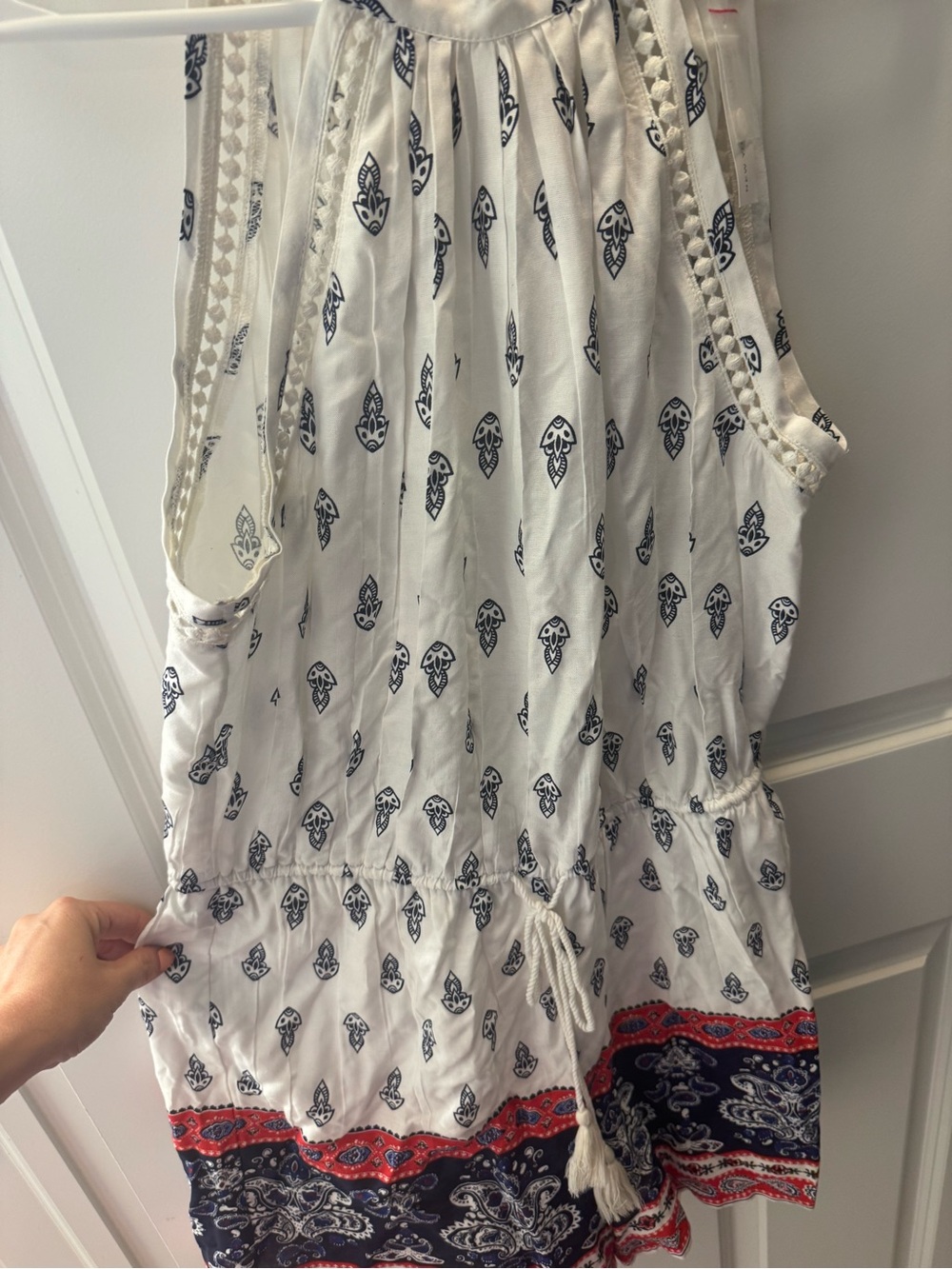 White and Navy Printed Summer Romper